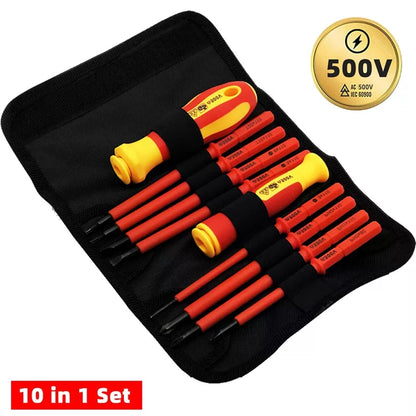 10Pcs Interchangeable Blade VDE Insulated Screwdriver Set with Case Magnetic 500V Home and Professional Use Electricians Tools [1]