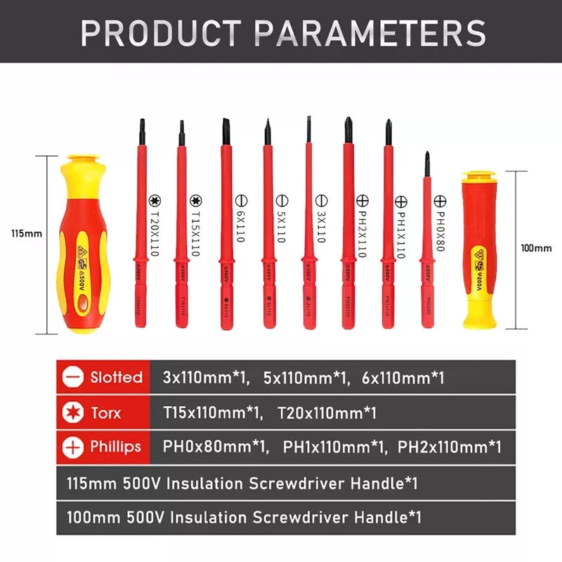 10Pcs Interchangeable Blade VDE Insulated Screwdriver Set with Case Magnetic 500V Home and Professional Use Electricians Tools [5]