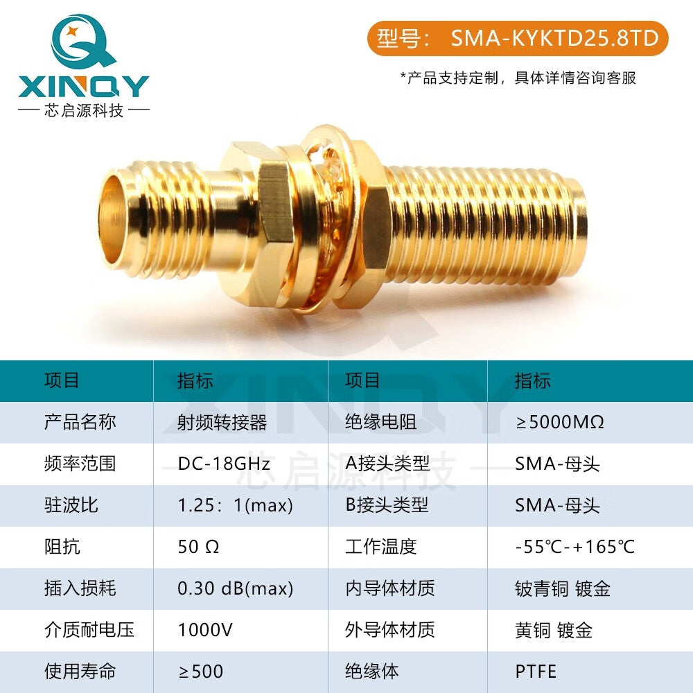 XINQY SMA Female Coaxial Adapter 0-18G Threaded Through-Wall Adapter Chassis Interconnect Adapter Length 25.8mm (18G)/5 pieces