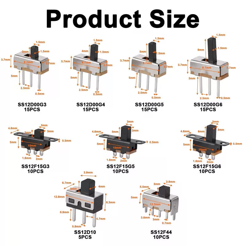 110PCS SPDT Mini Slide Switch Kit Micro 9Values readboard Switches... [2]