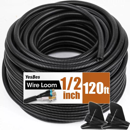 120 FT Wire Loom 1/2 Inch, Split 1/2" x 120ft-Black, x 120ft-Black [1]