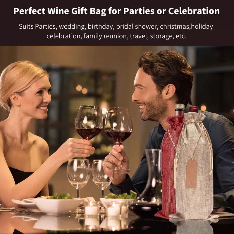 12 Pcs Burlap Wine Bags & Gift Tags, 12 Count (Pack of 1), Burlap/Red [2]