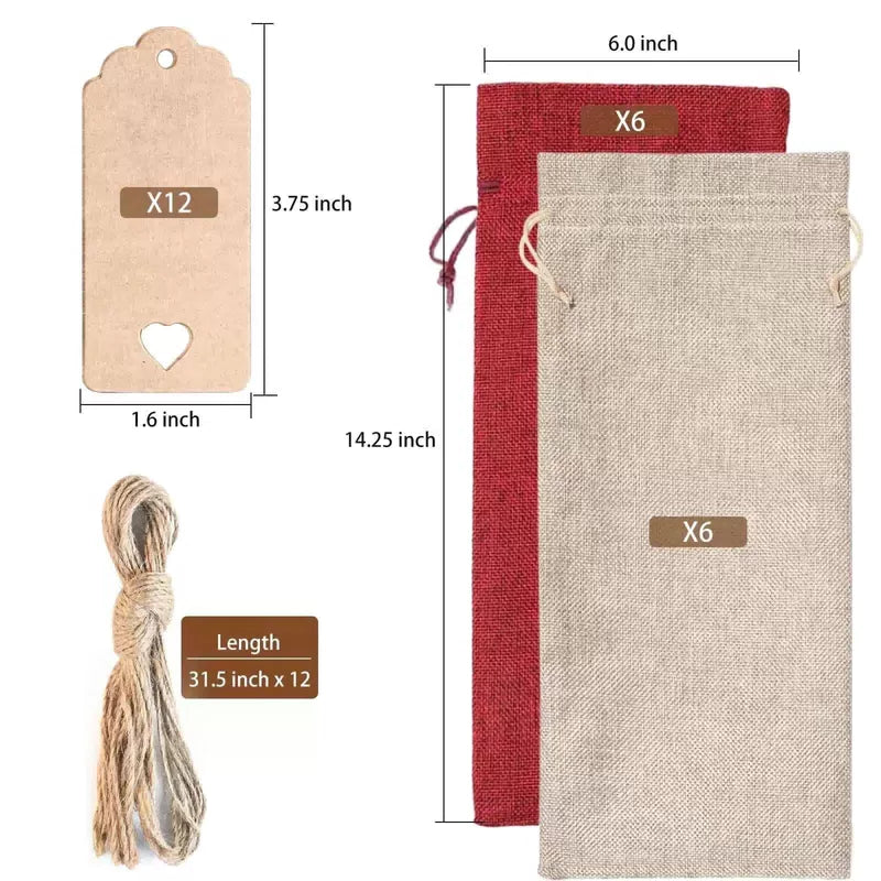 12 Pcs Burlap Wine Bags & Gift Tags, 12 Count (Pack of 1), Burlap/Red [5]