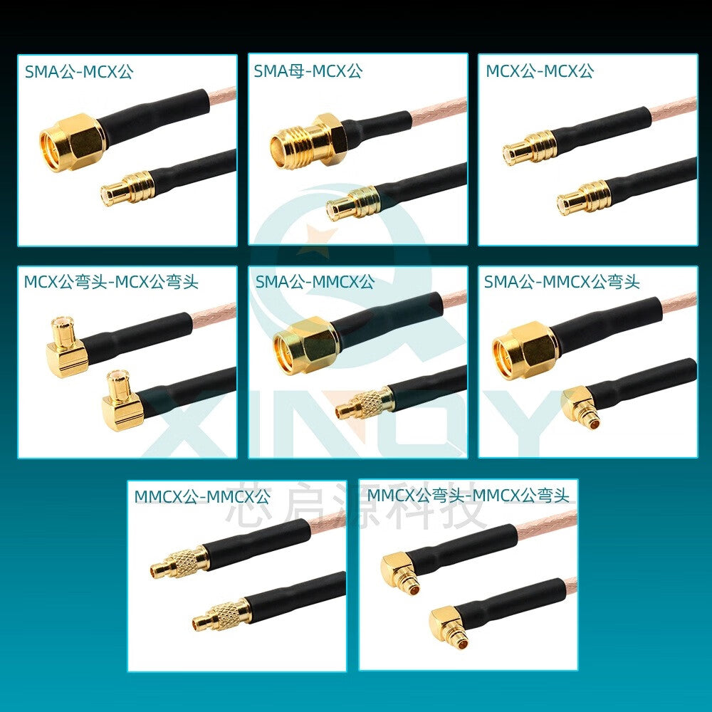 XINQY RG178 RF Connector Cable 6G SMA/MCX Coaxial Feeder MMCX Connector Interconnect Patch Cord MCX Male Elbow - MCX Male Elbow; 8m