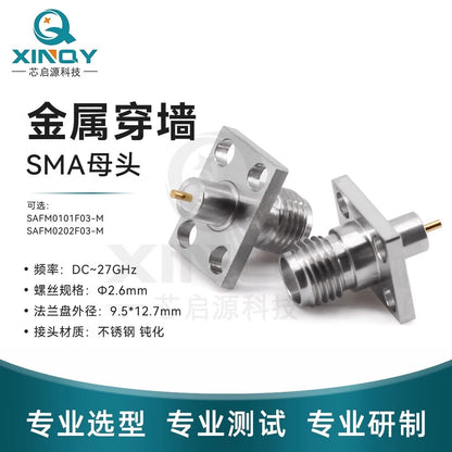 XINQY 27GHz Coaxial Connector SMA-KFD Four-Hole Flange Metal Through-Wall Chassis Mounting Adapter SAFM0202F03-M (0.38mm pins) / 2 pieces