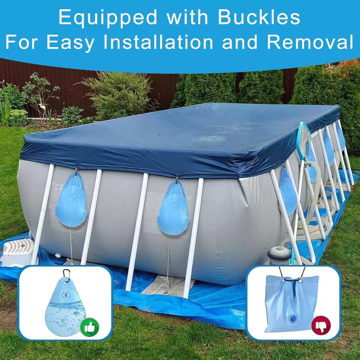 16 Pack Pool Cover Weights with Hooks, PVC Tarp Hanging Bags for Light Blue [2]