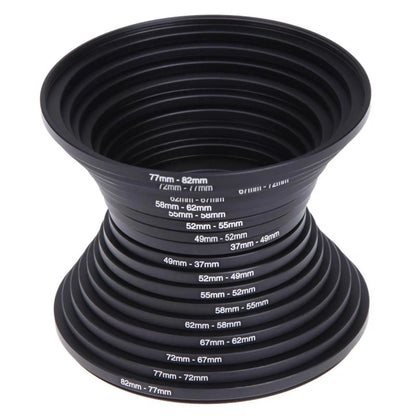 18Pcs 67-82mm Metal Step Up Down Filter Ring Adapter Set Compatible Black [1]