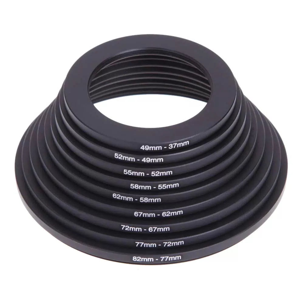 18Pcs 67-82mm Metal Step Up Down Filter Ring Adapter Set Compatible Black [5]