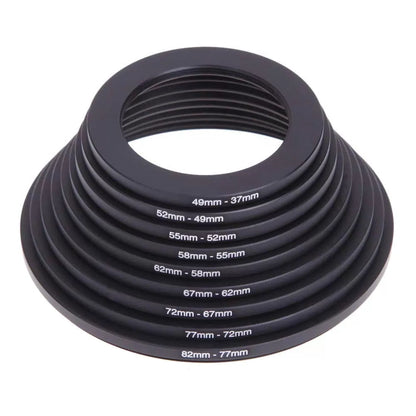 18Pcs 67-82mm Metal Step Up Down Filter Ring Adapter Set Compatible Black [5]