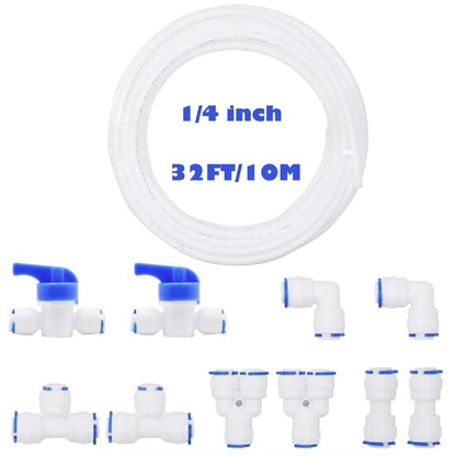 1/4" OD Quick Connect Push in to 32 ft tube + 10 pcs Connector, White [2]