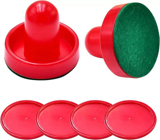1 Set Mini Air Hockey Pushers and Pucks Great Goal Handles Red [1]