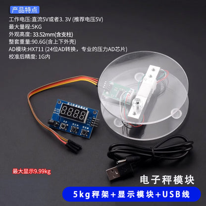 Ke Ruicai JD-100311062620 HX711 Electronic Scale Module Kit, 5kg Scale Stand, USB Cable [1]