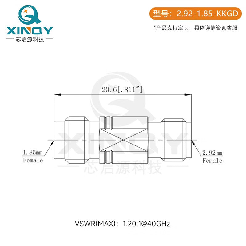 XINQY Millimeter Wave Converter 40G Vector Network Testing Coaxial Adapter 2.92 Female to 1.85 Female
