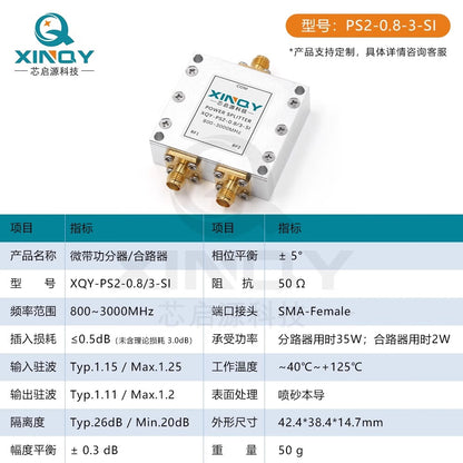 XINQY L-band 1-to-2 power divider, 800-3000M, 0.8-3 GNSS/GPS/BeiDou, 0.59/1.1/1.7, 1.1-1.7G DC blocking model.