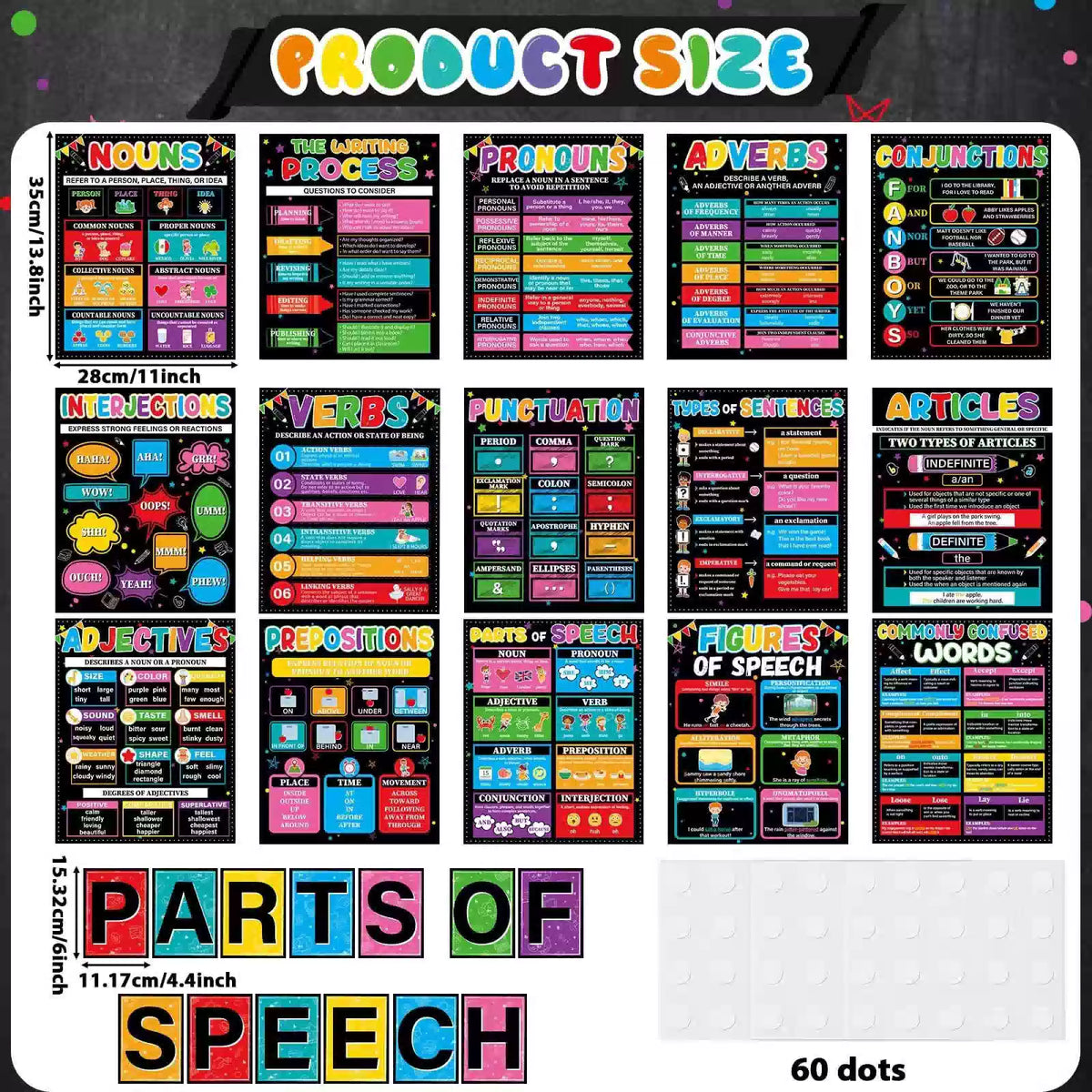 28Pcs Parts Of Speech Posters For Classroom Educational medium, Colorful [2]