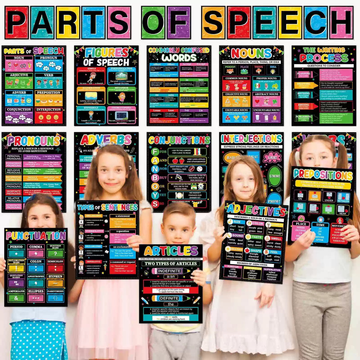 28Pcs Parts Of Speech Posters For Classroom Educational medium, Colorful [7]