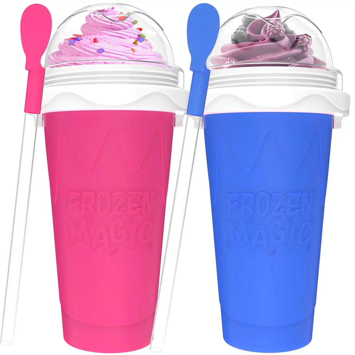 2PCS Slushie Maker Cup, Quick Frozen Magic Cups for Homemade 350ML, Blue+Pink [1]