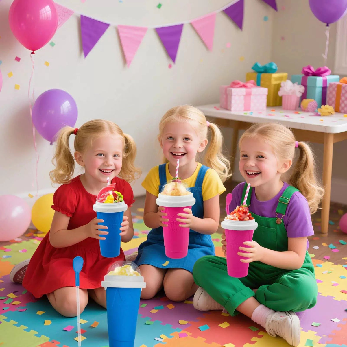 2PCS Slushie Maker Cup, Quick Frozen Magic Cups for Homemade 350ML, Blue+Pink [2]