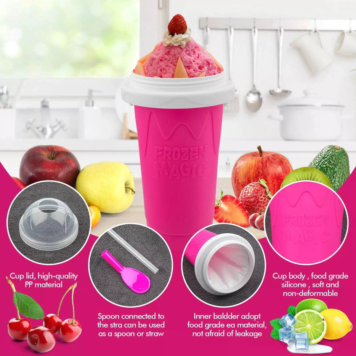 2PCS Slushie Maker Cup, Quick Frozen Magic Cups for Homemade 350ML, Blue+Pink [8]