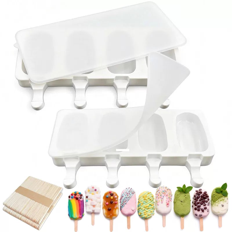 2 Pack Silicone Popsicle Molds，Oval 4 Cavities Homemade Ice Pop Small, White [1]