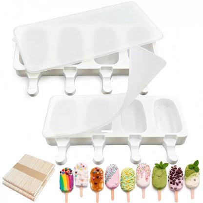 2 Pack Silicone Popsicle Molds，Oval 4 Cavities Homemade Ice Pop Small, White [1]