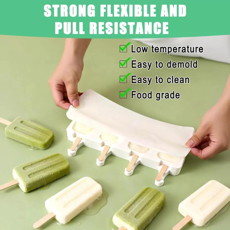 2 Pack Silicone Popsicle Molds，Oval 4 Cavities Homemade Ice Pop Small, White [4]