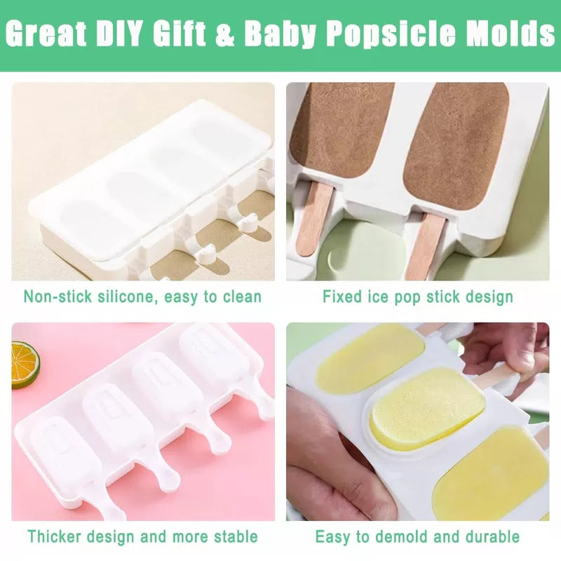 2 Pack Silicone Popsicle Molds，Oval 4 Cavities Homemade Ice Pop Small, White [5]