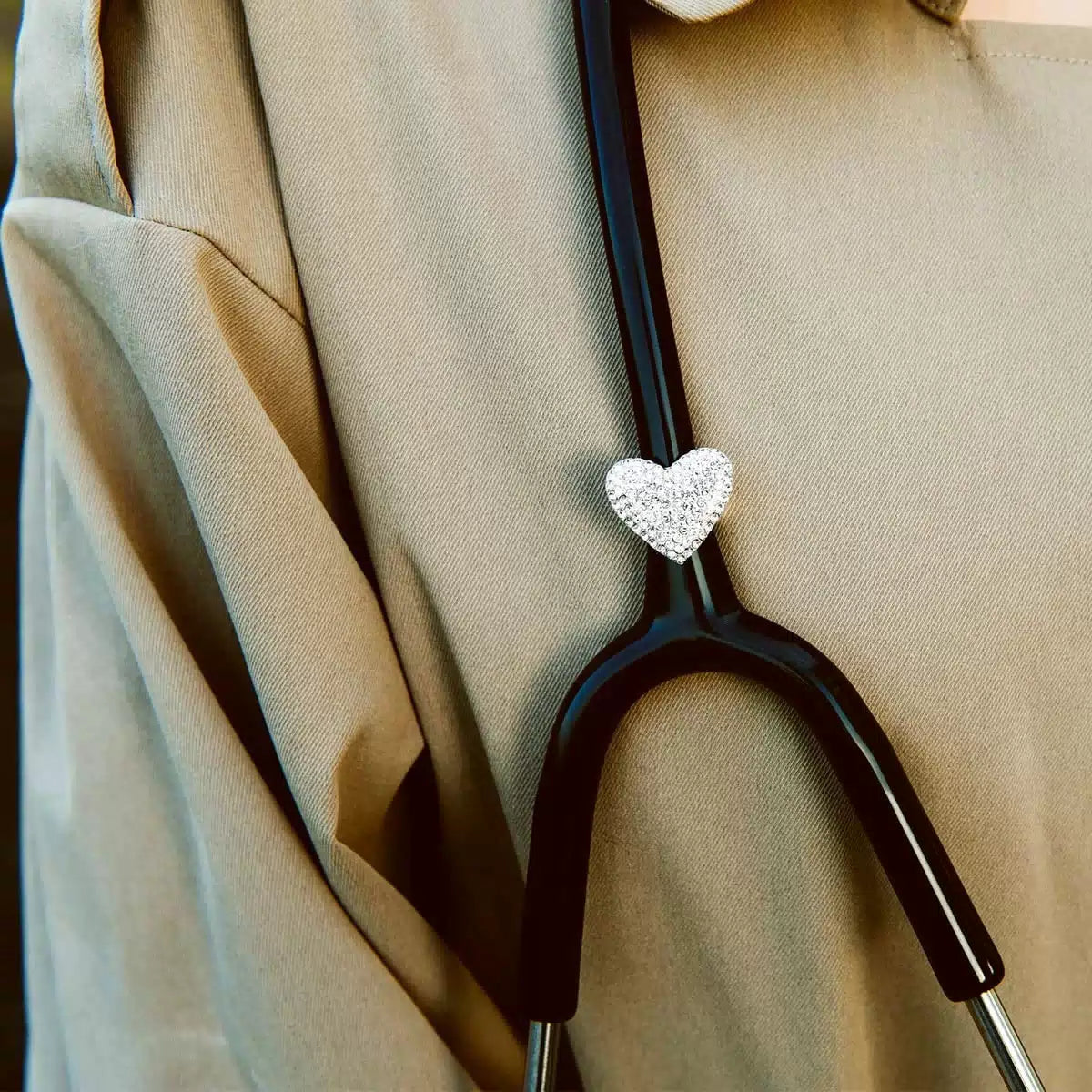 2 Pack Spark Bling Love Heart Stethoscope Charms, Custom Silvery [6]