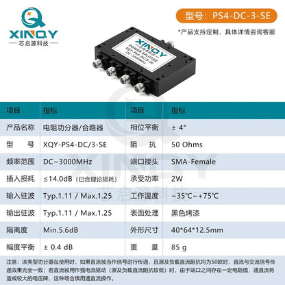 XINQY Clock Line SMA RF Resistor Power Divider DC-3GHz 1 to 4 Power Divider Low Frequency 3000MHz 0-3GHz