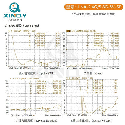 XINQY LNA Low Noise Amplifier, Dual-Band Power for Image Transmission/Flight Control, High Signal Gain, Low Power Consumption, with Power Adapter; 2.4/5.8G Dual-Band Powered Model