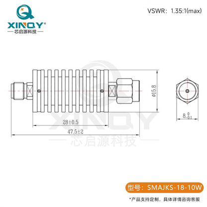 XINQY SMA Attenuator DC-18G 5/10/15/20W RF Coaxial Signal Attenuator 1-40dB DC-18G; 10W; 2dB