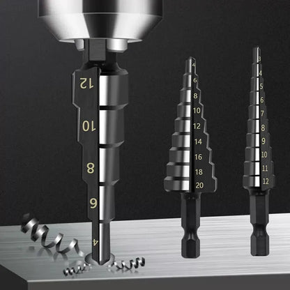 3Pcs HSS Straight Groove Step Drill Bit 3-12mm 4-12mm 4-20mm Nitride Black Hex Wood Metal Hole Cutter Core Drilling Tools Set [2]