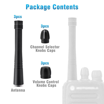 3Set VHF Stubby Antenna & Volume Knob + Channel Cap for Motorola Black [3]