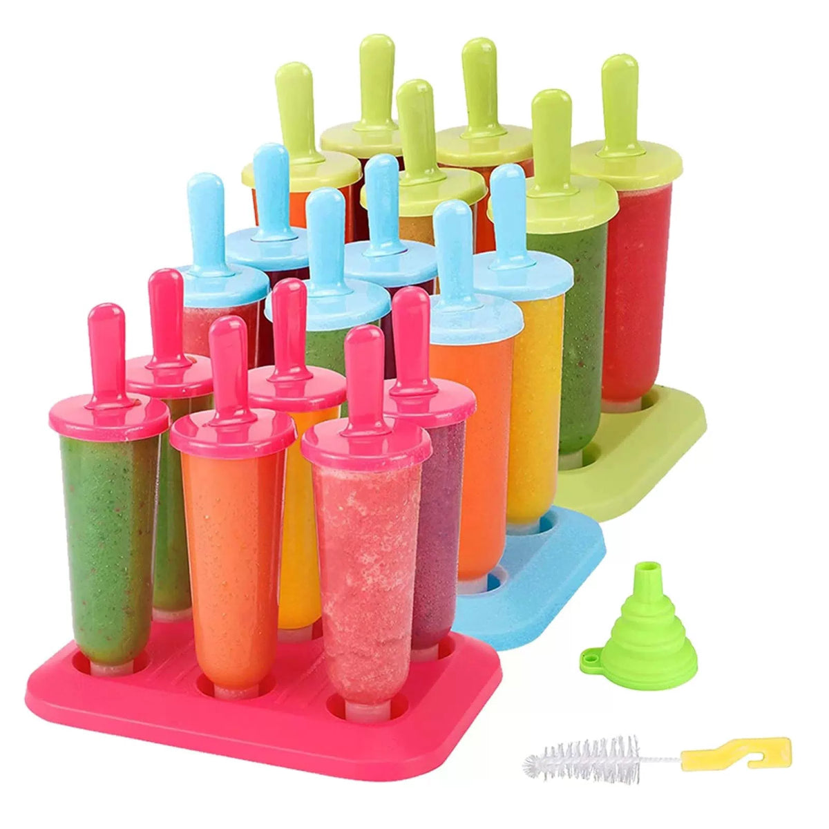 3 Sets Popsicle Molds Ice Pop Maker with Funnel Brush colorful [1]