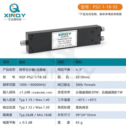 XINQY 1/18G RF Microstrip Power Divider, 1-to-2 SMA Female Connector, 18000MHz Power Divider Combiner (1-18GHz)