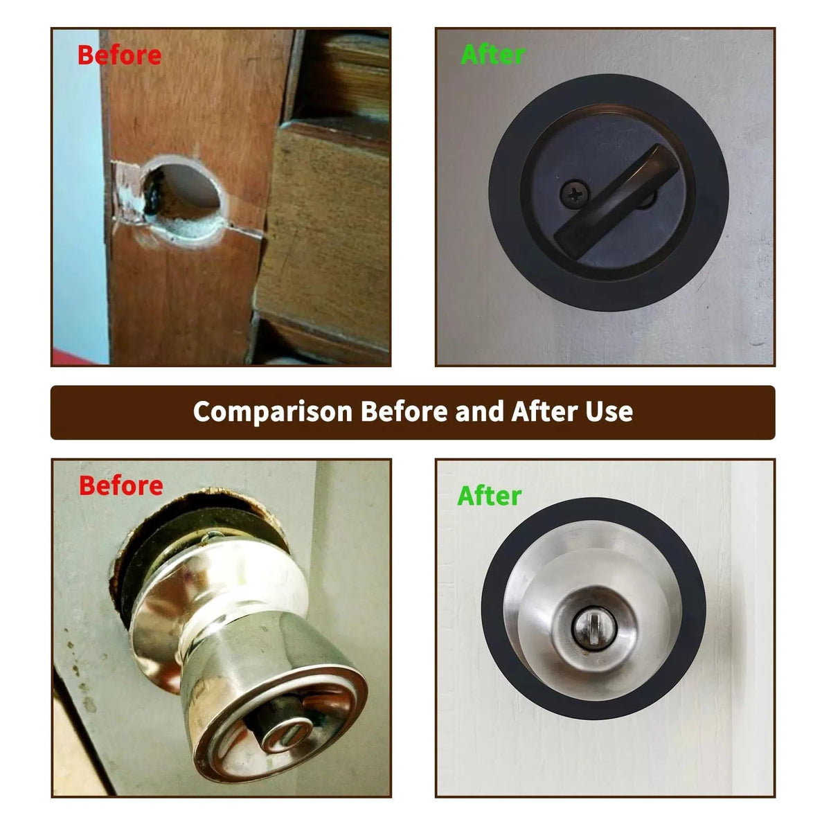 4 Pcs Door Knob/Deadbolt Reinforcement Plate, 2-1/8" Inner Diameter, Black-4 [5]