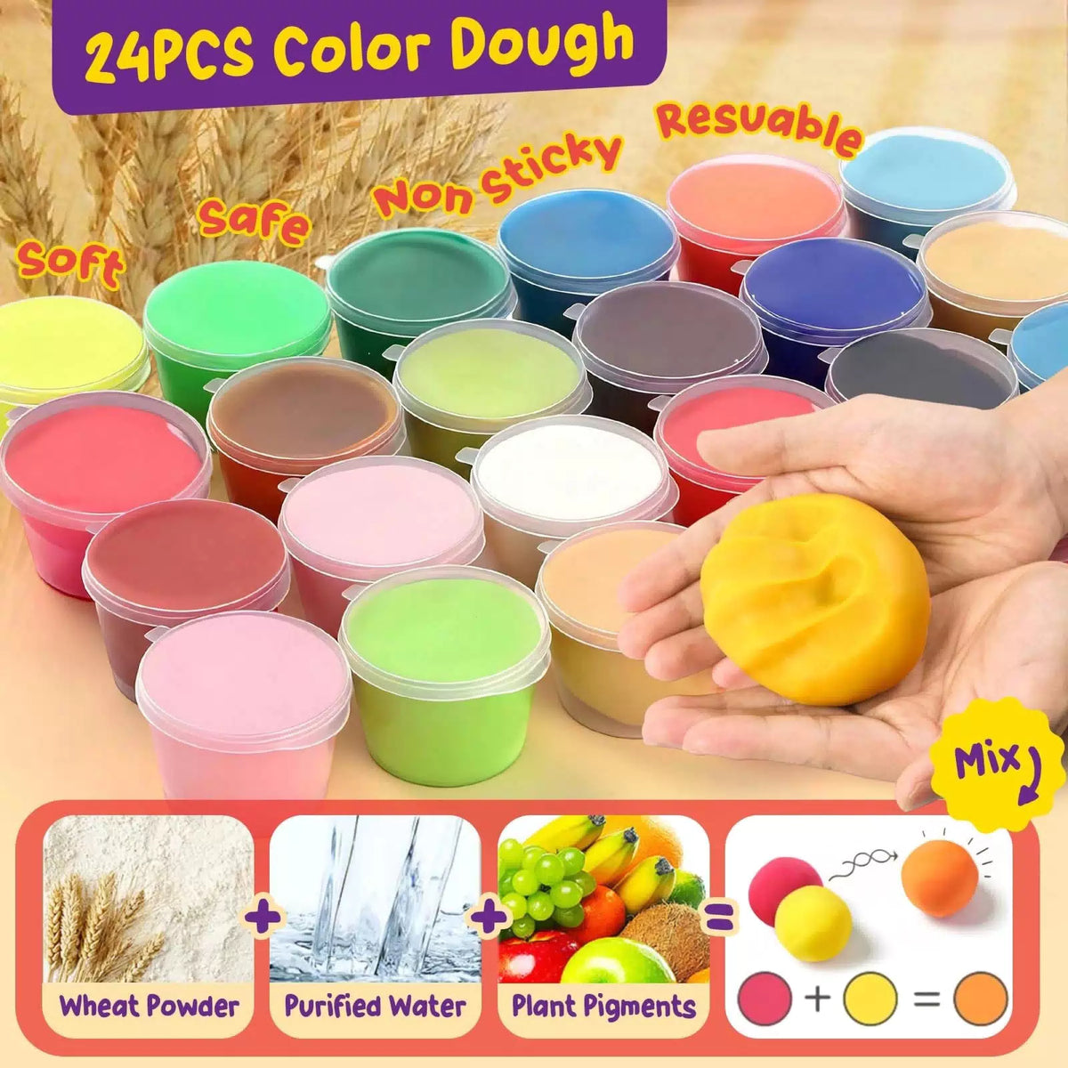 4 in 1 Playdough Sets for Kids Ages 4-8, 24 Colors Dough Accessories Colorful [7]