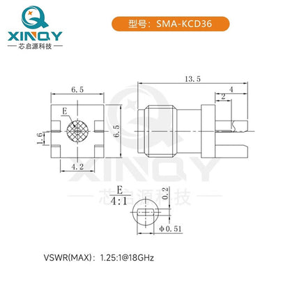 XINQY Edge Clamp Soldering RF Connector 18GHz PCB/Printed Circuit Board Socket SMA-KCD36 Special Model (5 Pieces)