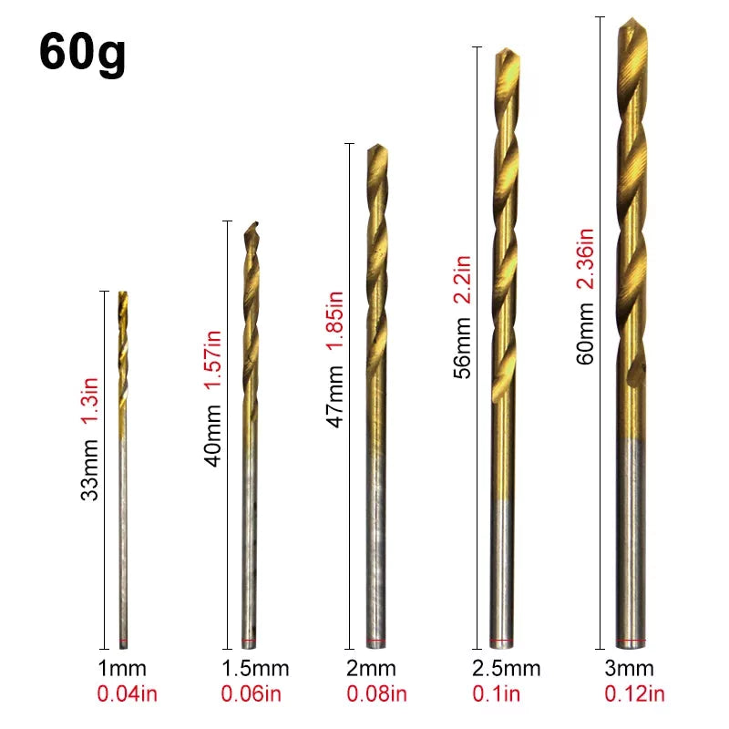 50pc titanium plated twist drill set 1-3mm small drill bit electric drill drilling set DIY woodworking drilling and opening tool [2]