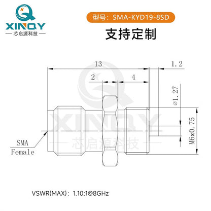 XINQY SMA-KYD Connector 8GHz Threaded Antenna Fixed Cavity Chassis Female Connector M6*0.75 SMA Female - 18GHz/5 pieces