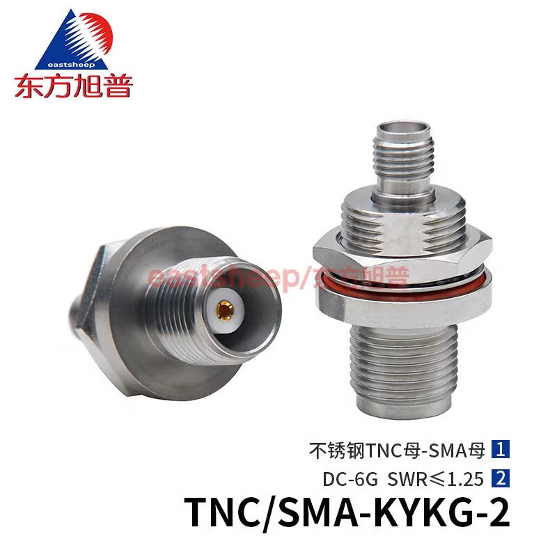 Dongfang Xupu High Frequency Adapter TNC/SMA-KYKG-2 Stainless Steel TNC Female to SMA Female Through-Wall Type 6G 1-Pack