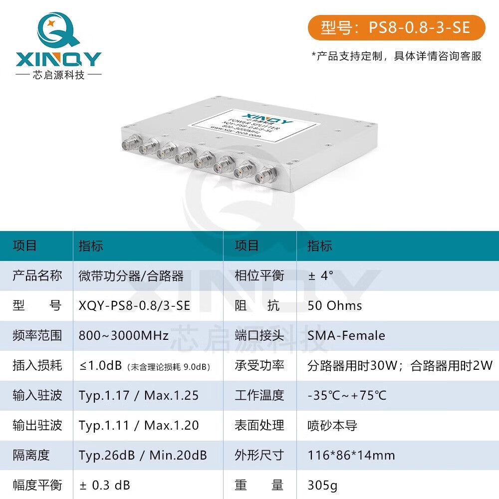 XINQY SMA RF Microstrip Power Divider 0.8/3G Eight-way GPS/GNSS Signal Distribution and Combining Unit 0.8-3GHz Standard Model