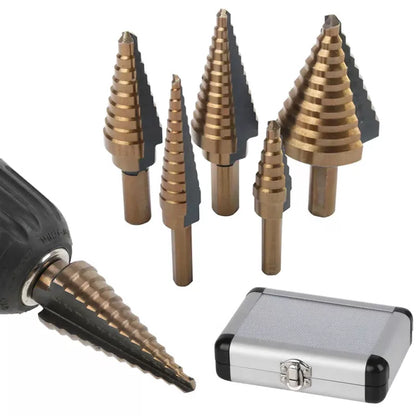 5Pcs Step Drill Bit Set HSS Cobalt Multiple 50 Sizes Conical Hole Cutter Titanium Coated Carbide Drill Bits Punch Tool for Stainless Steel Iron Sheet Metal Wood Drilling Hardware Multipurpose Industri [1]