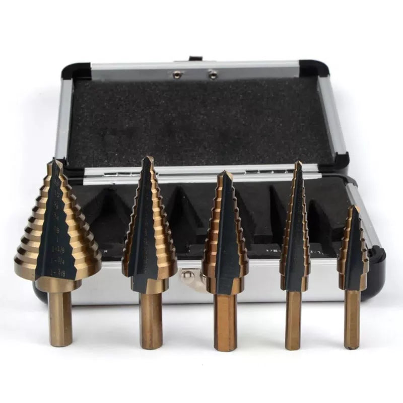 5Pcs Step Drill Bit Set HSS Cobalt Multiple 50 Sizes Conical Hole Cutter Titanium Coated Carbide Drill Bits Punch Tool for Stainless Steel Iron Sheet Metal Wood Drilling Hardware Multipurpose Industri [9]