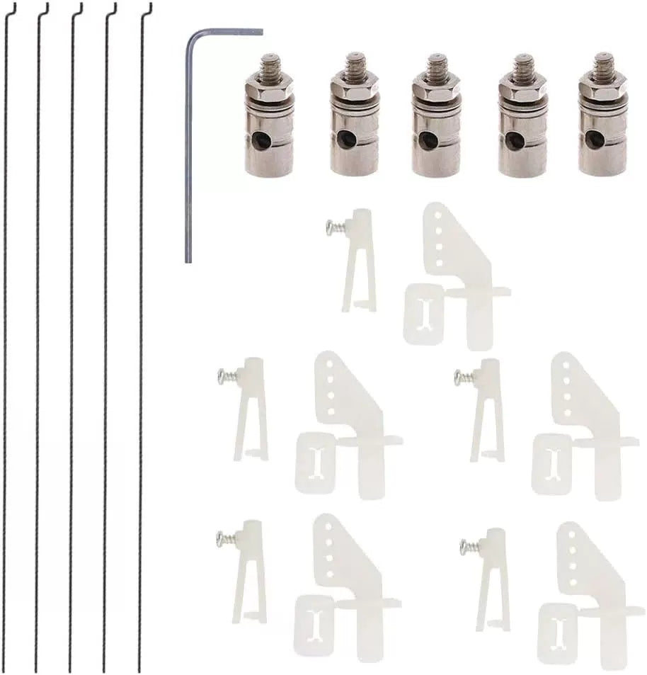 5 Sets Nylon Control Horns + Steel PushRods + Pushrod Connector Linkage... [1]