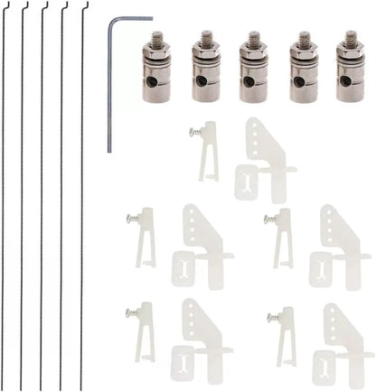 5 Sets Nylon Control Horns + Steel PushRods + Pushrod Connector Linkage... [1]