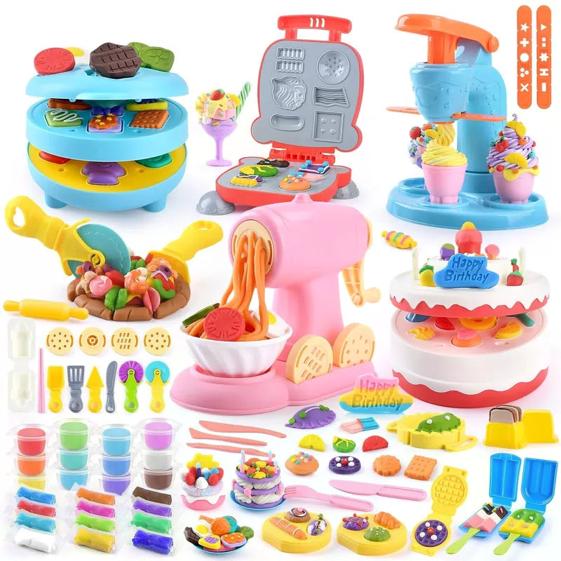5-in-1 Color Dough Sets for Kids Ages 3+ DIY Food Maker Toys Set with 24 Pink [1]