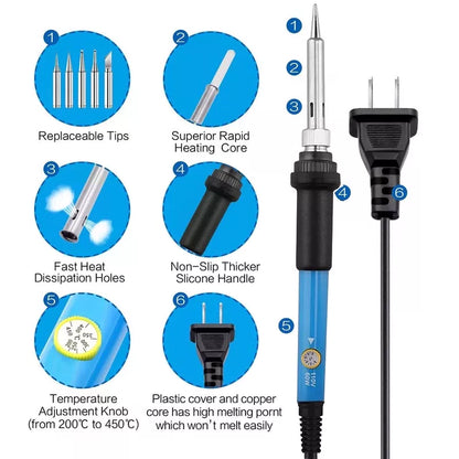 60W Adjustable Temperature Electric Soldering Iron  Welding Iron Rework Station Heat Pen Tips DIY Repair Tool [4]