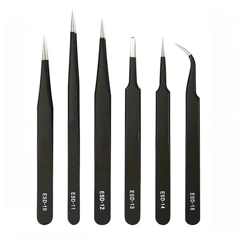 6Pcs Antistatic Stainless Steel Tweezers Precision Repair Curved Hand Tools [7]