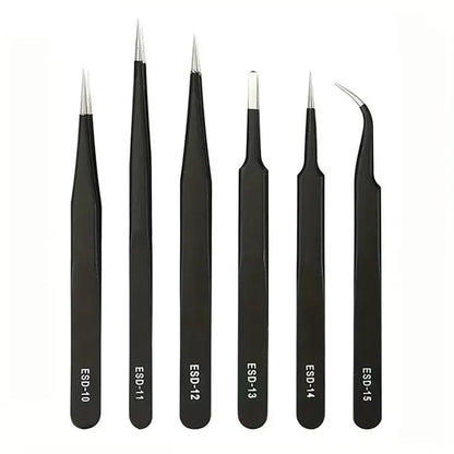 6Pcs Antistatic Stainless Steel Tweezers Precision Repair Curved Hand Tools [7]